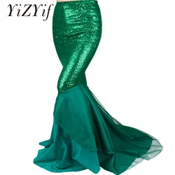 YiZYiF Sequined Mermaid Skirt Halloween Cosplay Mermaid Costume Maxi Skirt Little Anime Mermaid Long Green Skirt Women