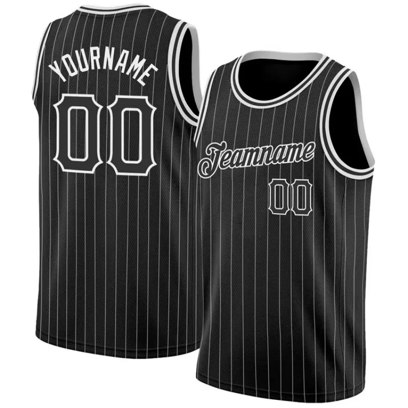 Custom Men Basketball Jerseys Pinstripe Stitched Basketball Uniform Mesh Quick Dry Breathable Basketball City Shirt