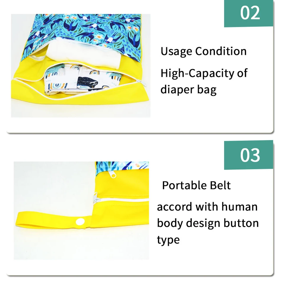 EezKoala Baby Diaper Bag Print Waterproof Wet Dry Nappy Carry Pack Travel Outdoor  Zipper Handbag StrollerWet Diaper Storage Bag