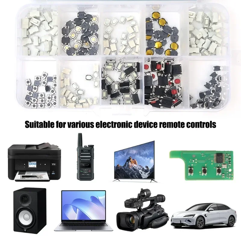 100/250pcs 10 Types  Car Remote Control Tablet Actile Push Button Switch Car Keys Button Touch Microswitch with Box