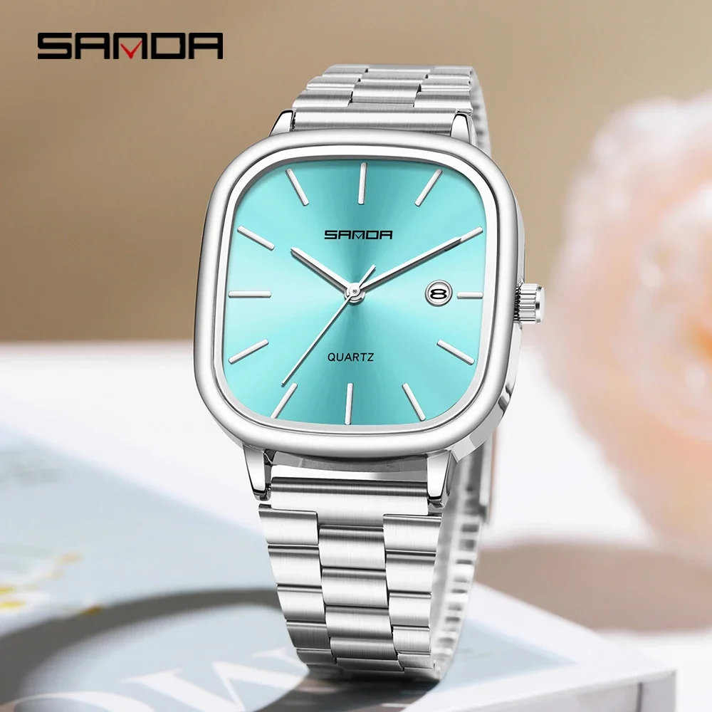 SANDA Couple Quartz Watch Men's and Women's Square Watch 3ATM Waterproof Calendar Simple and Elegant Valentine's Day Gift 3277