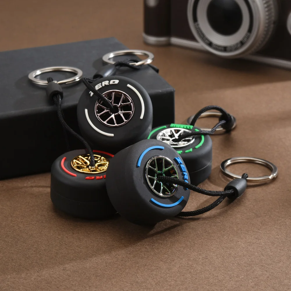 2024 New F1 Racing Simulation Tire Keychain Tyre With Wheel hub Pendant Car Accessories Small Gifts Unisex Key Pendant Gadgets