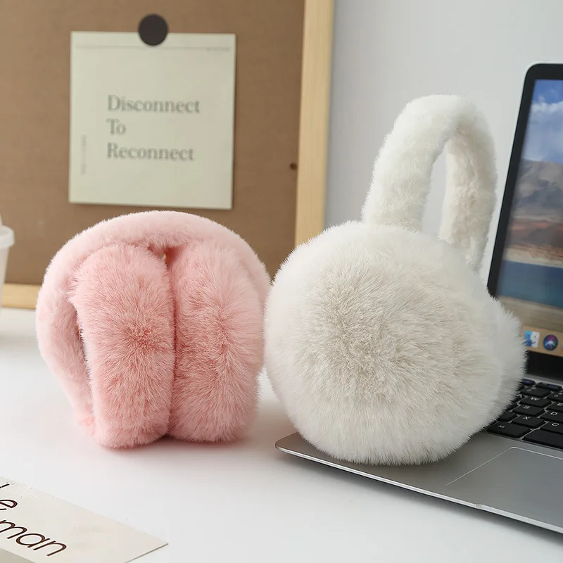 Orejeras plegables de piel sintética de conejo, cubiertas cálidas para las orejas de invierno para mujeres, para viajes al aire libre y uso diario (2025 recién llegados) ‌