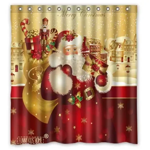 Lovely Vintage Santa Claus with Gifts X-mas Decorations Fashion Personalized Bathroom Curtains