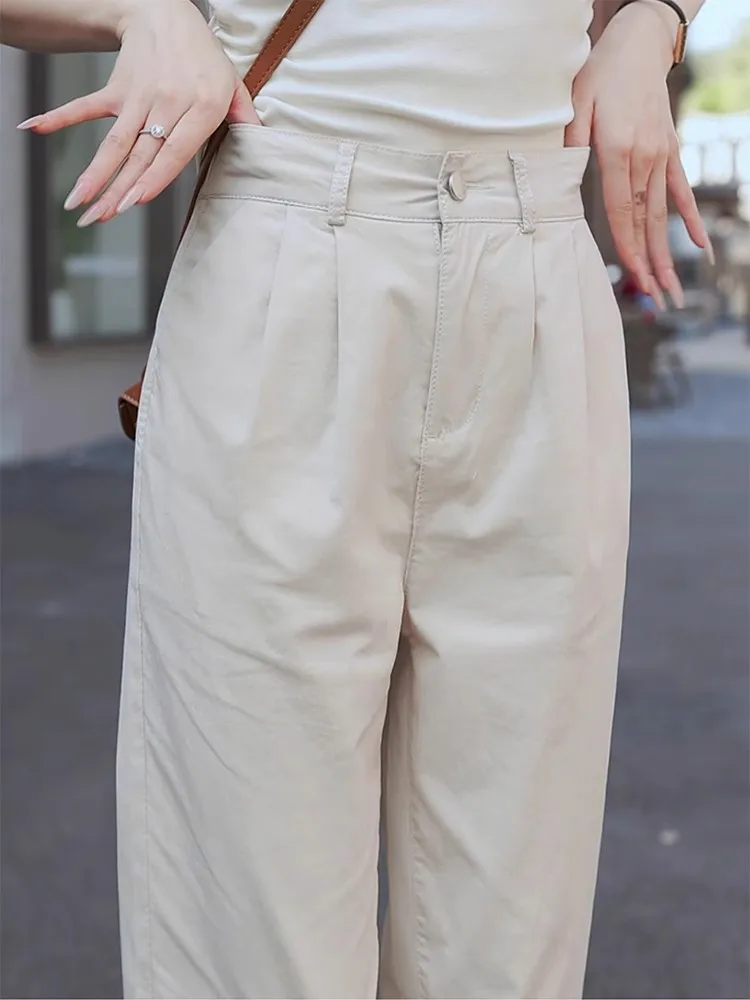 High Waist Straight Leg Harem Pants Women's Summer Thin Casual Loose Fit Slimming Capri Pants Cotton Blend Comfortable view 5