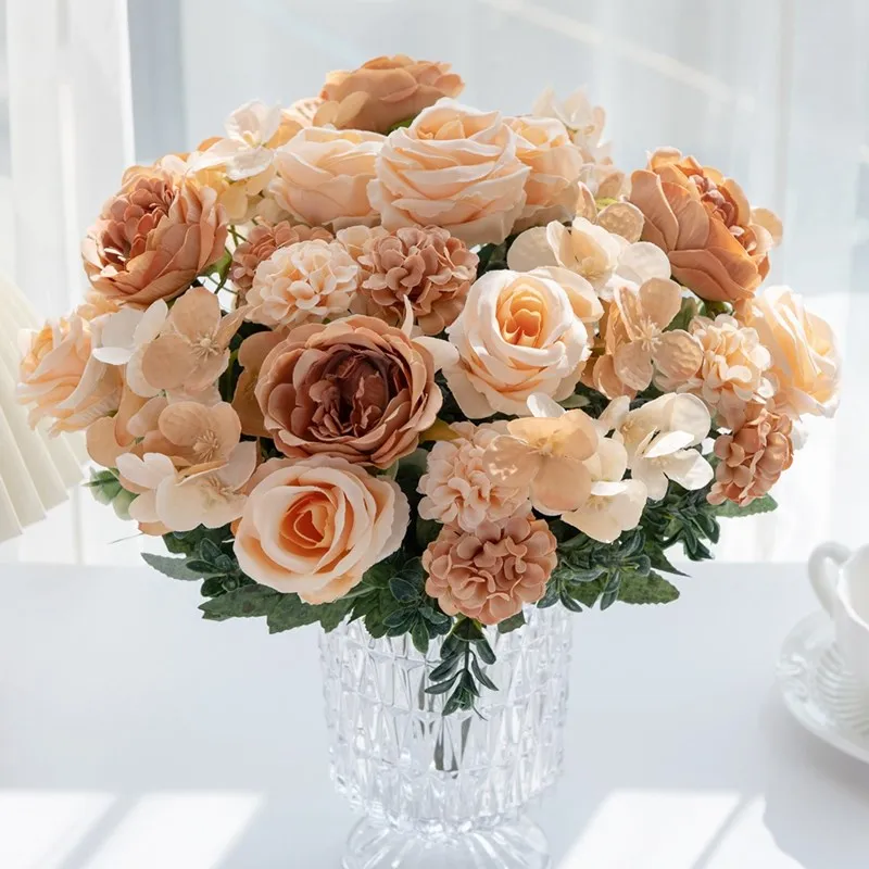 10 Stück Künstliche Blumen aus Seide, Pfingstrosen, Rosen, Hortensien, für Hochzeit, Garten, Hof, Bogen, Heimdekoration, Vase, Festkranz, Blumenarrangement – Detail 11