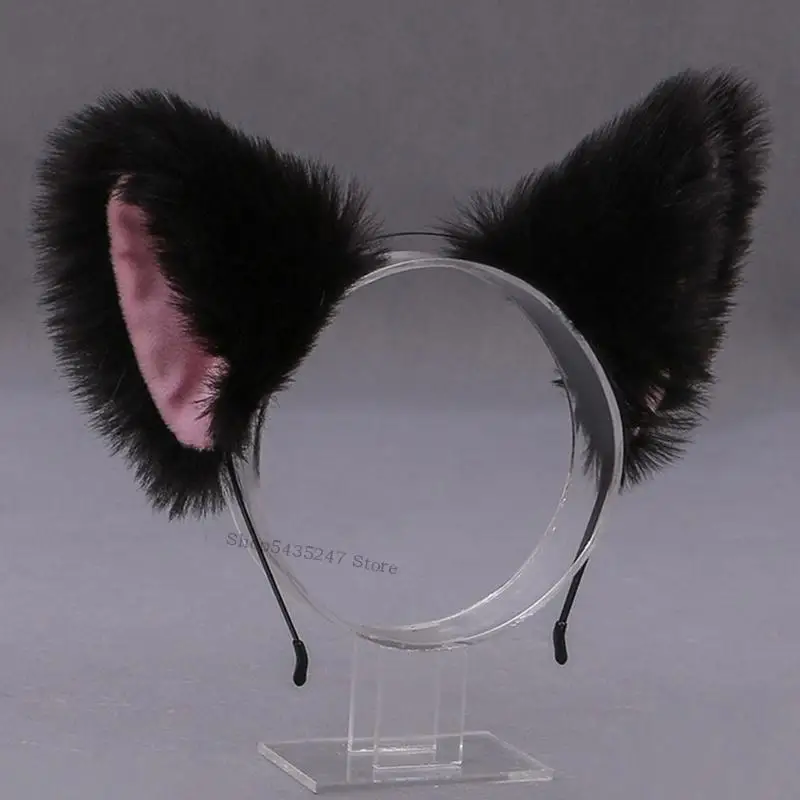 현실적인 고양이 귀 모피 플러시 헤드 밴드 애니메이션 코스프레를위한 일본 스타일 헤어 후프 액세서리 생일 파티 h7ef
