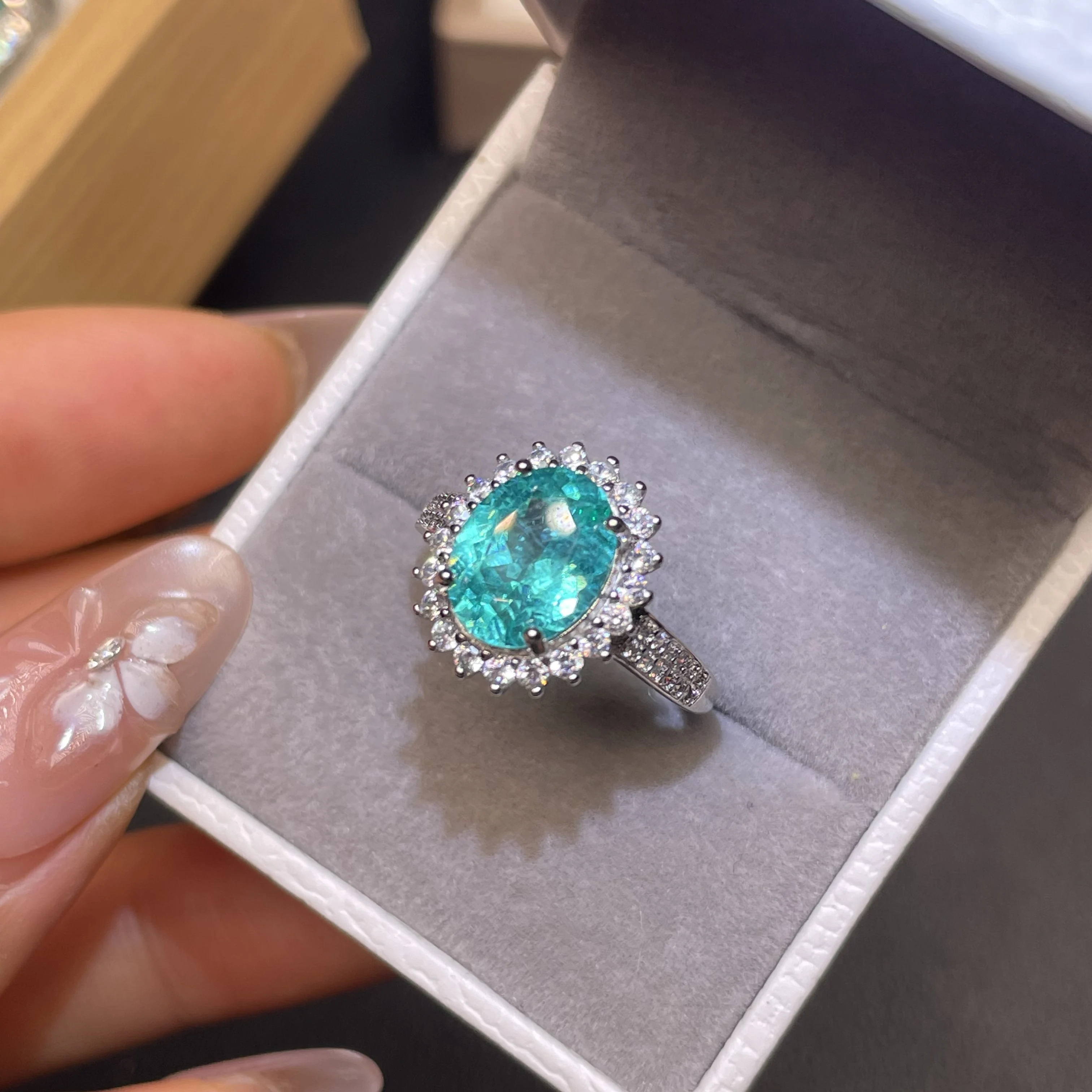 2026 Design Oval Sky Blue Green Ring - Engagement and Wedding Pure Silver Ring - Specifically Designed for Women