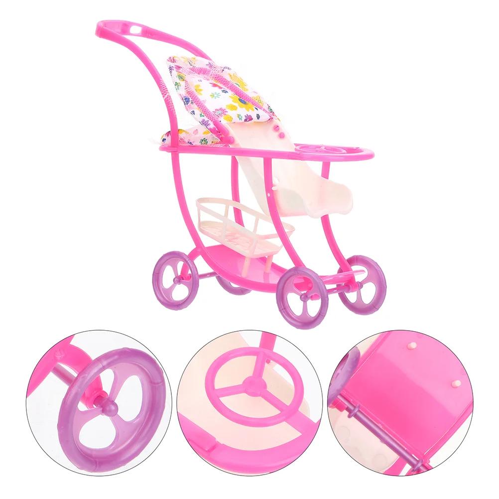 

Hand Push Baby Stroller Child Toddler Toys Mini Dollhouse Cloth Tabletop Model Decor