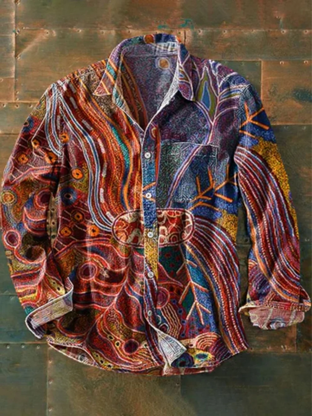 

Spring and autumn men's 100% linen long sleeve shirt with 3D printed pattern Hawaiian style fashionable artistic shirt