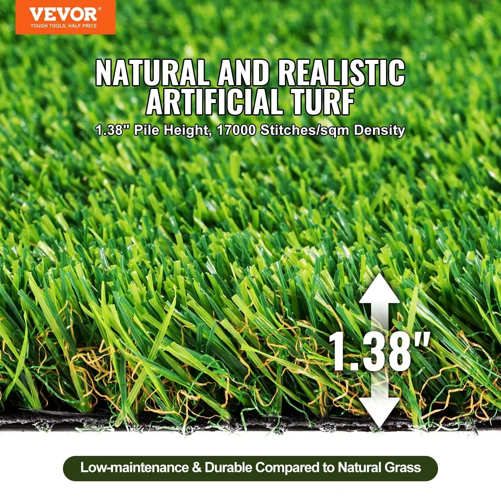 Artifical Grass, 4 x 6 ft Rug Green Turf, 1.38