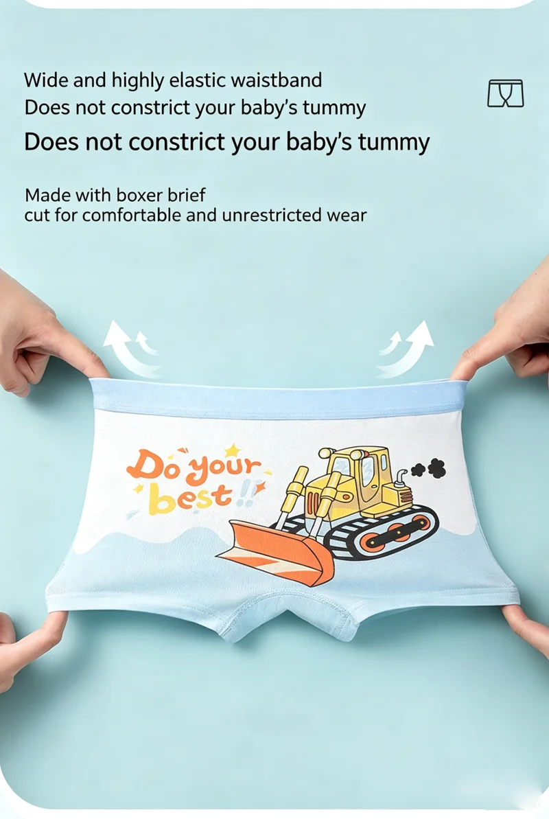 4 Stück Jungen-Unterwäsche mit Cartoon-Baufahrzeug-Motiven, Boxershorts, Kinderkleidung aus A-Klasse-Baumwolle, Atmungsaktive Weiche Kinderunterhosen – Detail 7