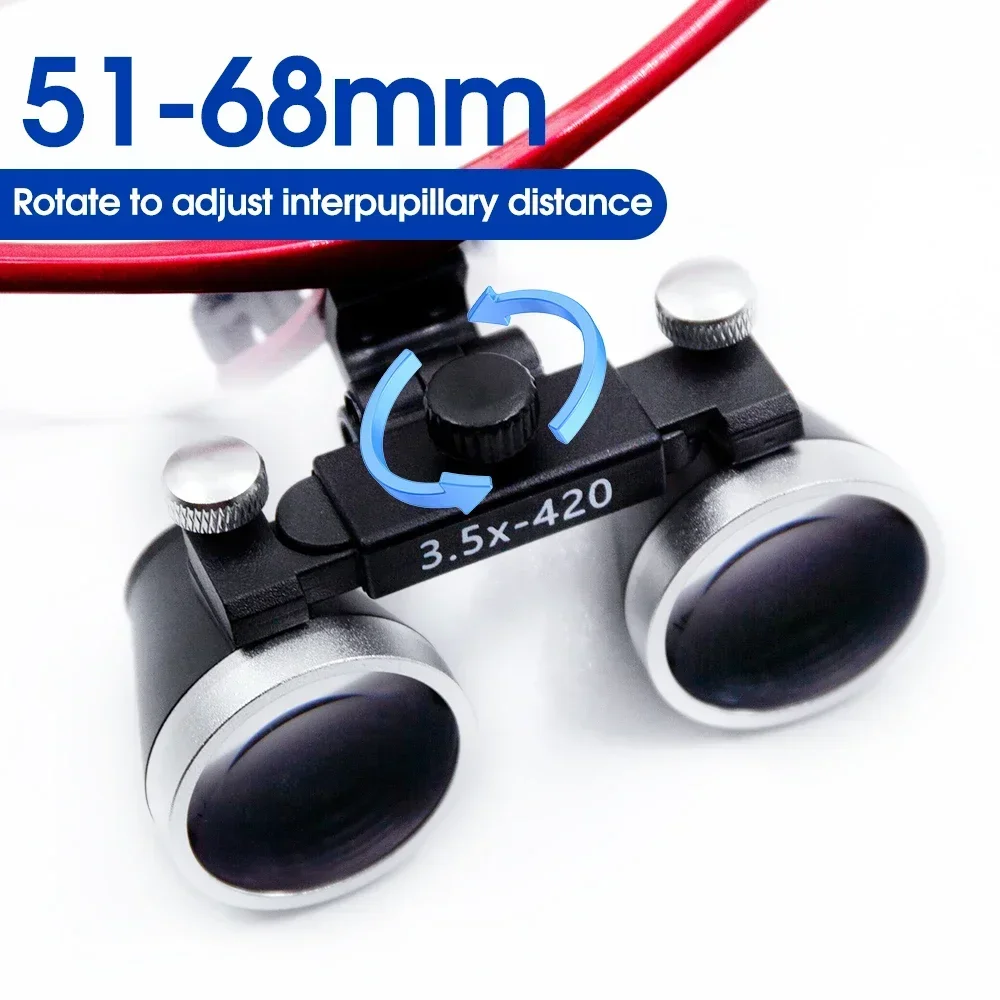 Dental Loupe 3.5X Ultra-lightweight Dentistry Binocular Magnifier with LED,Optical 320-420mm Magnifying Glass for Dental Surgery