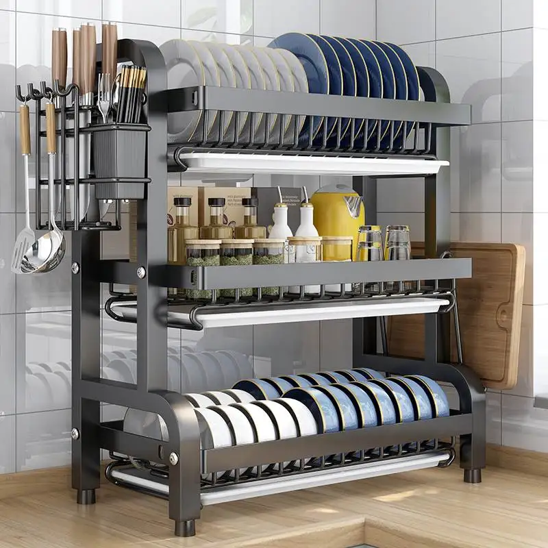 

Кухонный держатель для сушки посуды Ra Di, металлический материал, 2 слоя, сверление не требуется, универсальный дизайн Nordic Sle