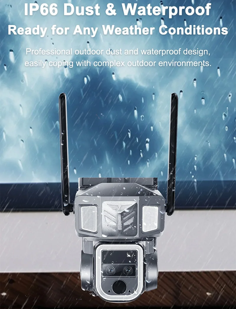 Saikiot 4G WIFI 20X Optical Zoom Solar PTZ Camera Outdoor 4MP 2K Dual lens Auto Tracking Color Night Vision Solar CCTV Camera