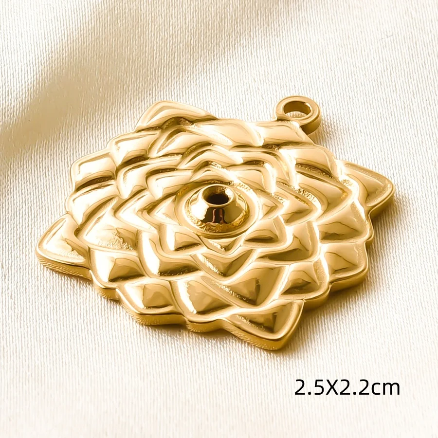 5 Stück goldfarbene Buddha-Kopf-Om-Anhänger, Fatima-Hand, Baum, Lotus, Edelstahl-Anhänger für die Schmuckherstellung, Halskette, Schlüsselanhänger, Zubehör – Detail 10