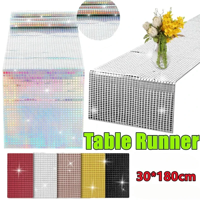 1PC 30x180cm Glitter Sequin Disco Table Runner Mirror Gold/Silver/Color Foil Metallic Dining Table Decoration For Wedding Party
