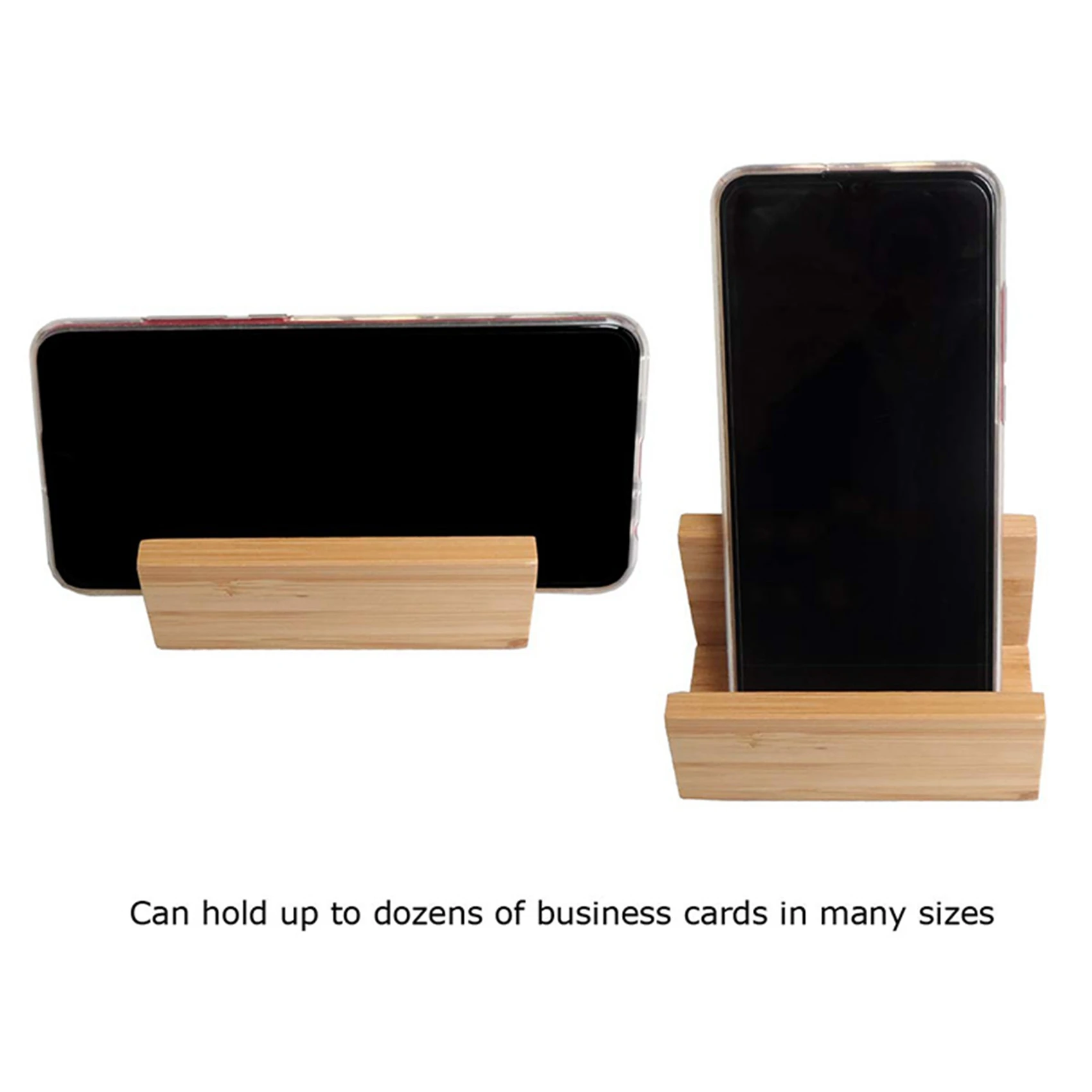 Exquisite-2X Bamboo Wood Desktop Business Card Holder For Desk Sturdy Business Card Display Stand For Office Men Women