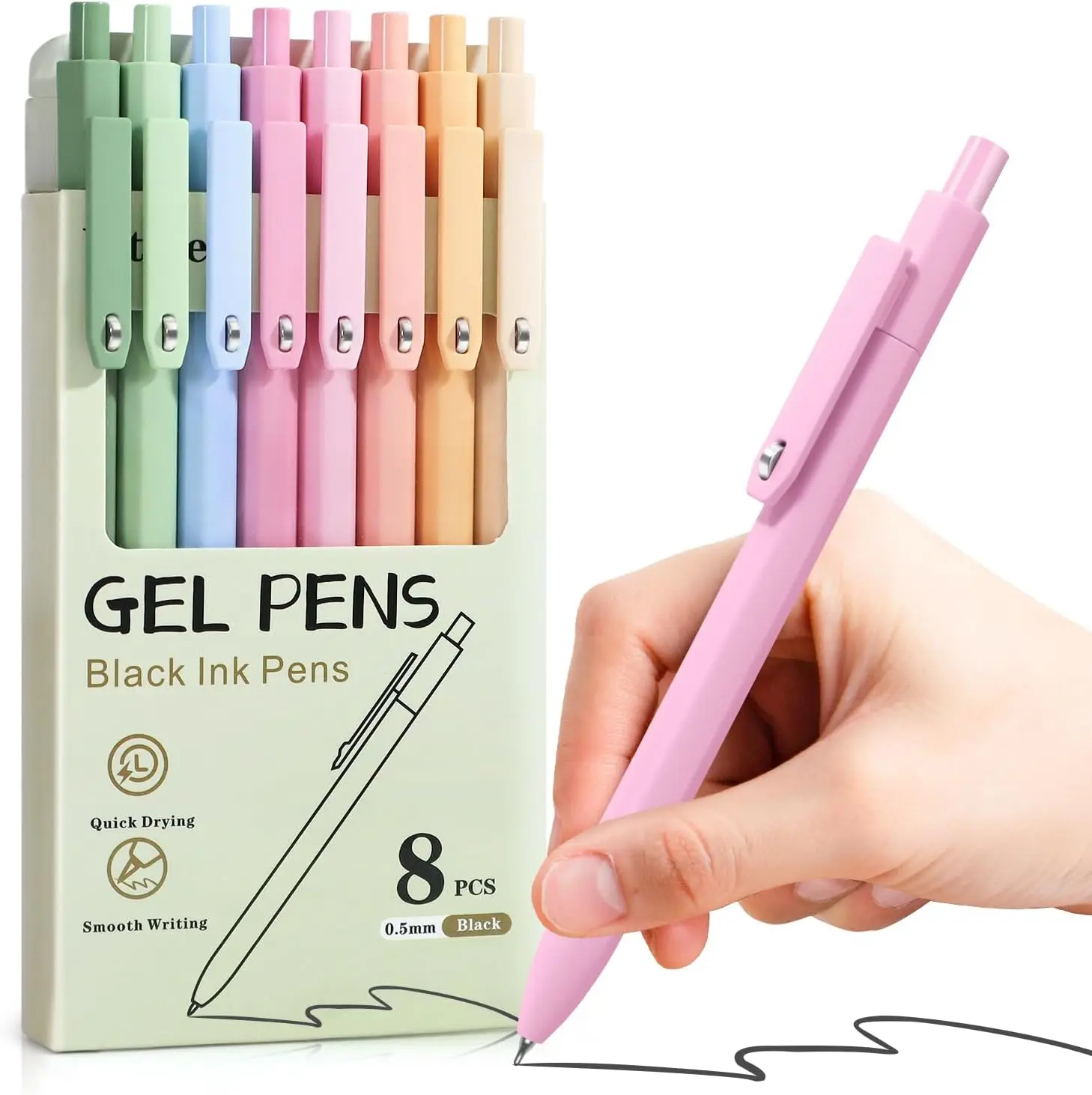 

8-Pack 0.5mm Gel Pens, Quick-Dry No Smudge Smooth Writing, Cute Aesthetic Black Ink Pens for Journaling School Office