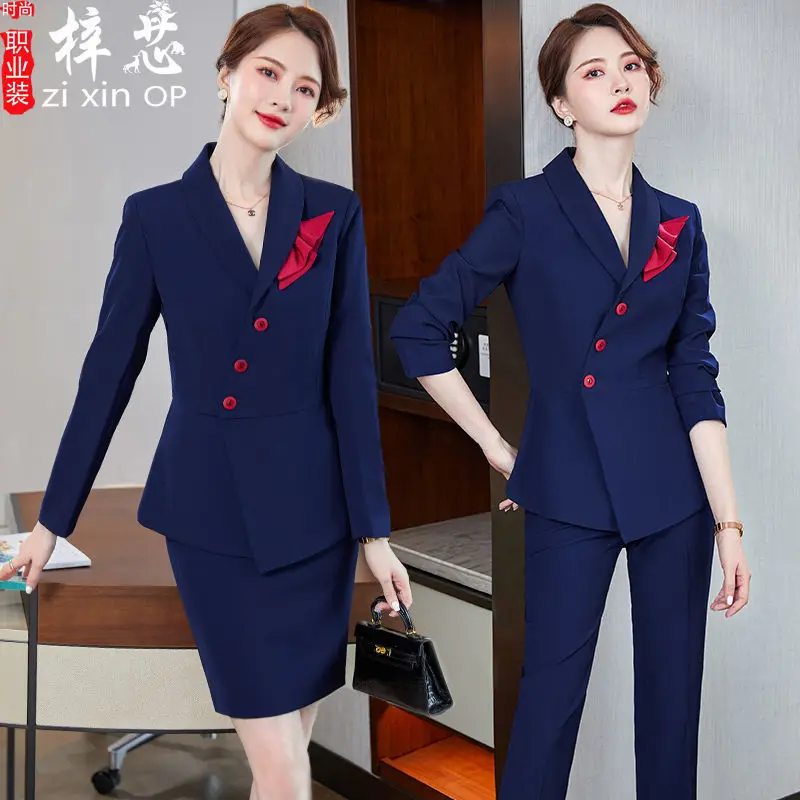Long Sleeve Professional Suit Set for Women Spring and Autumn Business Suit Two-Piece Fashion Workwear Formal Uniform with Pants
