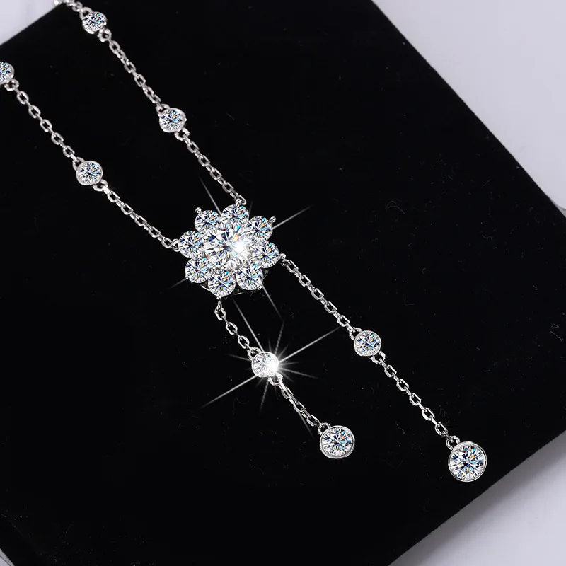 1CT D Color Moissanite Bubble Necklace for Women S925 Sterling Silver Sunflower Diamond Tassel Neck Chain Wedding Party Gift GRA