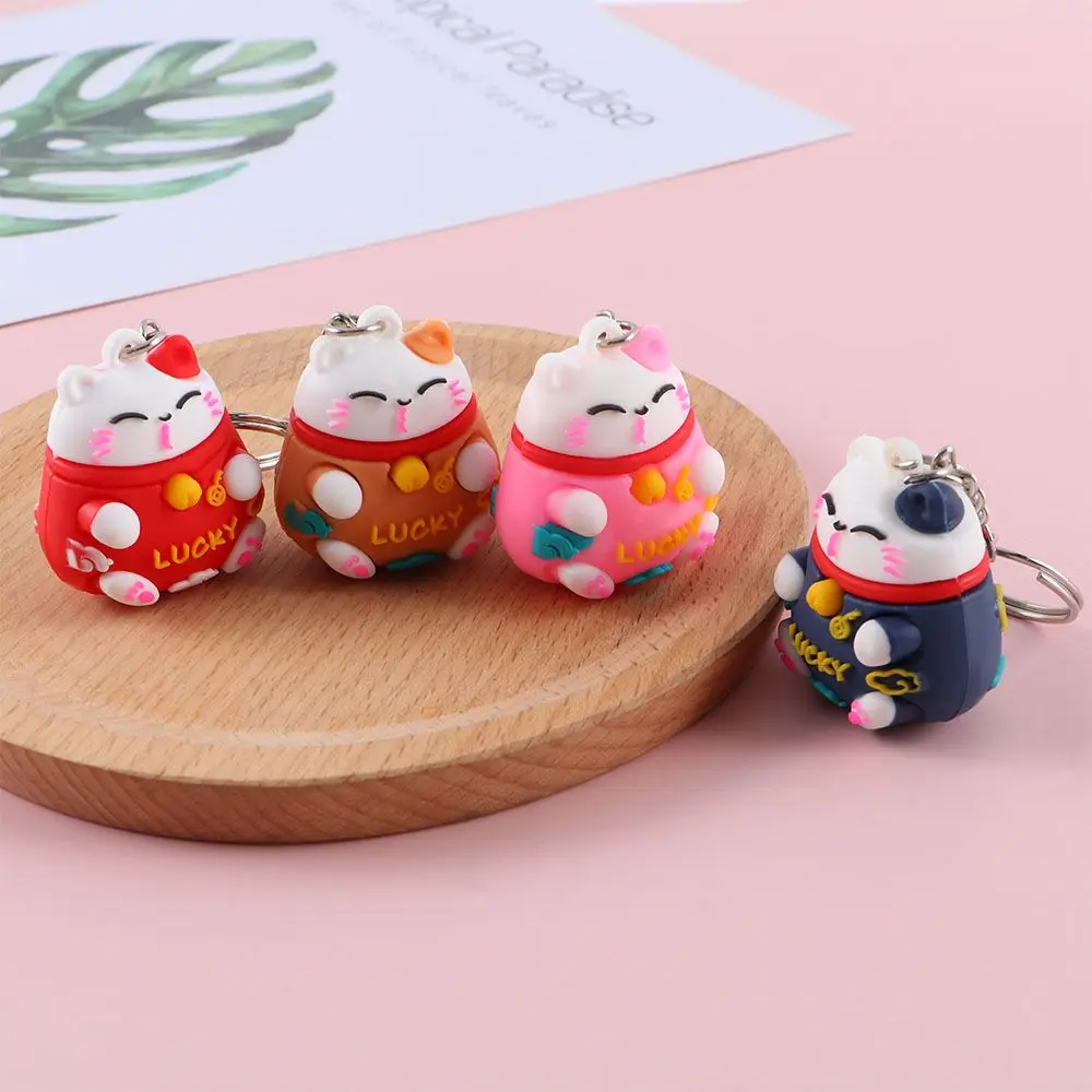 Cute Wealth Trinkets Phone Accessory Ornaments Three-dimensional Cartoon Key Ring Bag Pendant Lucky Cat Keychain Car Keyring