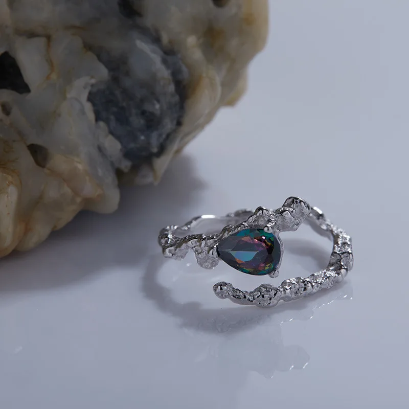 

S925Sterling silver inlaid with zirconia, unique design with a simple irregular styleinsMinimalist Open Personality Fashion Ring