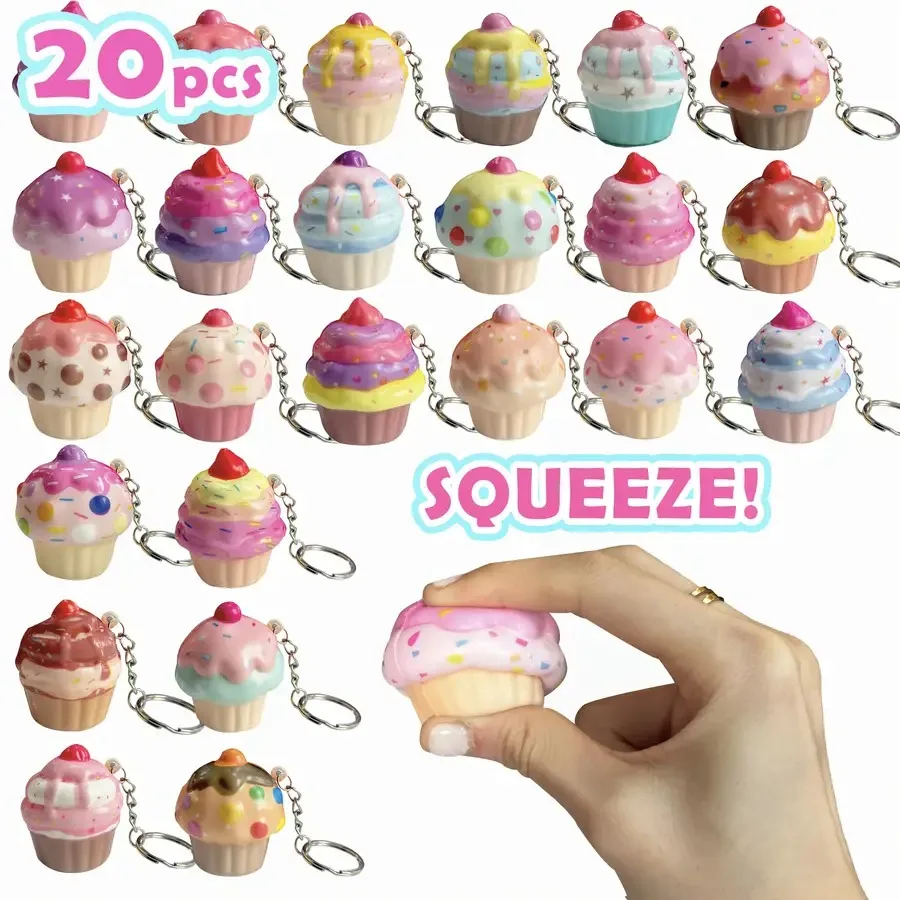 

[Cute Ice-Cream Keychains] 20 Pack Slow-Rise Ice-Cream Keychains Set Individually Wrapped Small Foam Squishies Toys, Ice-Cream