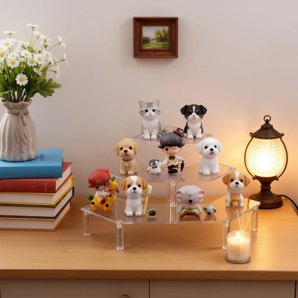 3-Tier Diamond Display Stand For Toys Figures Cosmetics Jewelry Organizer Shelf Transparent Acrylic Storage Home Decor