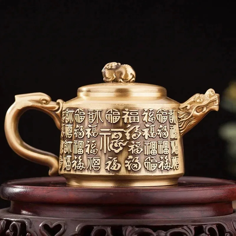 Brass Fuzi Dragon Head Teapot  Highend Retro Relief  Set Copper Pot  Home Decoration Metal   Wine