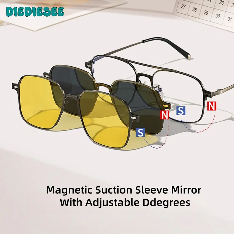 

DIEDIESEE Men's Polarized Magnetic Suction Sunglasses 3-in-1 With Adjustable Degree Optical Prescription Glasses Frame 72410