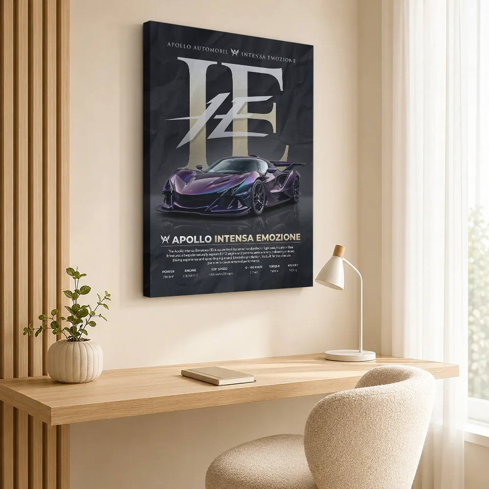 Sleek Apollo Intensa Emozione Hypercar Framed Canvas Print Poster Custom Modern Aesthetic Wall Paintings Decoration for Office