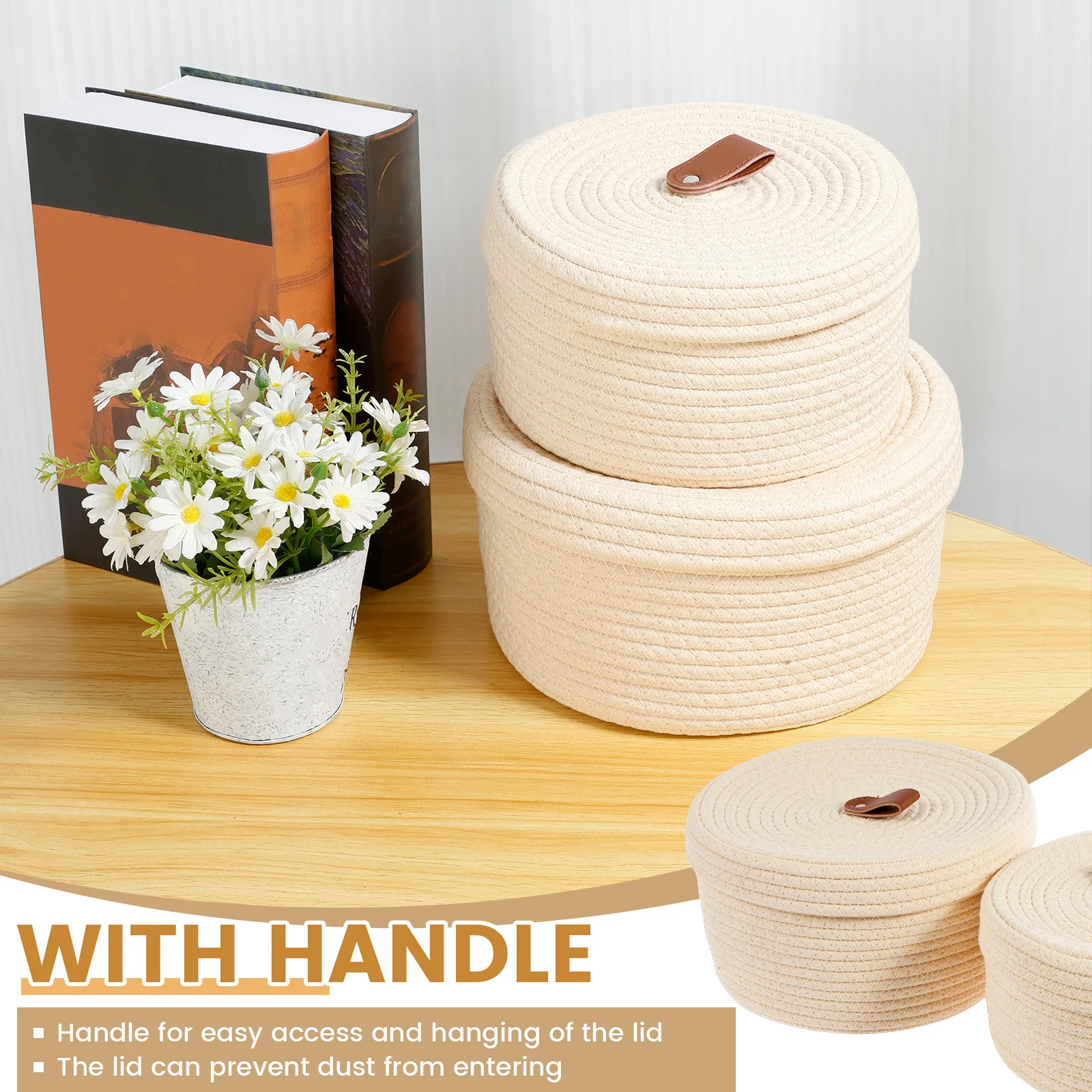 2Pcs Solid White Home Organization And Storage Children Toy Storage Baskets Cotton Rope Woven Laundry Basket Sundries Organizer