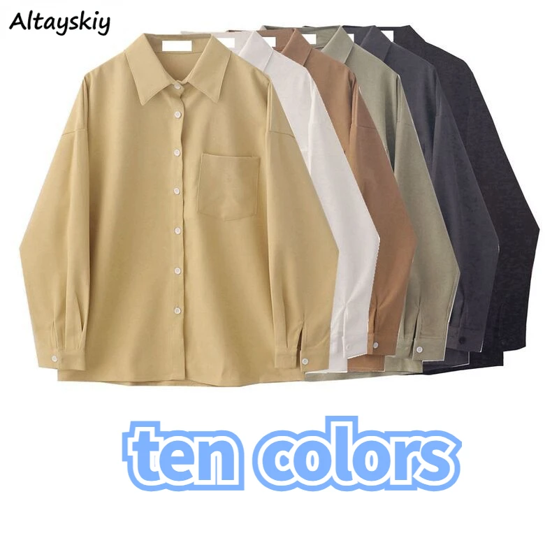 

Corduroy Shirts Women M-2XL Vintage Simple Pockets Design All-match Neutral Camisas De Mujer Fashion Casual Korean Style College