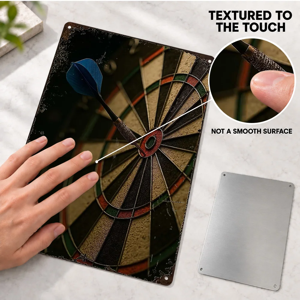 Dart Hitting The Bullseye Darts Design Aluminum Poster Personalized Metal Sign Contemporary Sports Style Wall Art For Man Cave