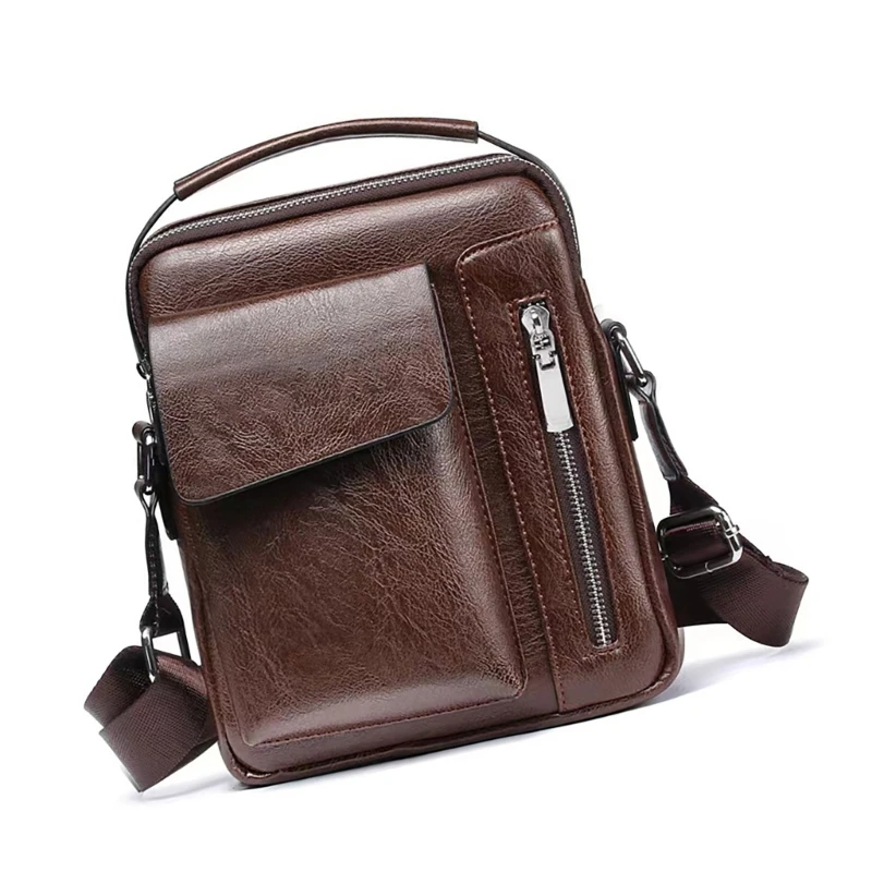 Stylish PU Leather Crossbody Shoulder Bag for Men with Multiple Pockets and Adjustable Strap Retro Small Bag