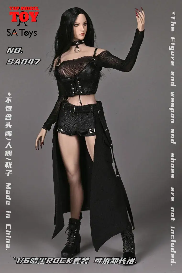 SA Toys SA047 1/6 Scale Female Black Gothic Style Dress Detachable Long Skirt Clothes Model Fit 12'' Action Figure Body