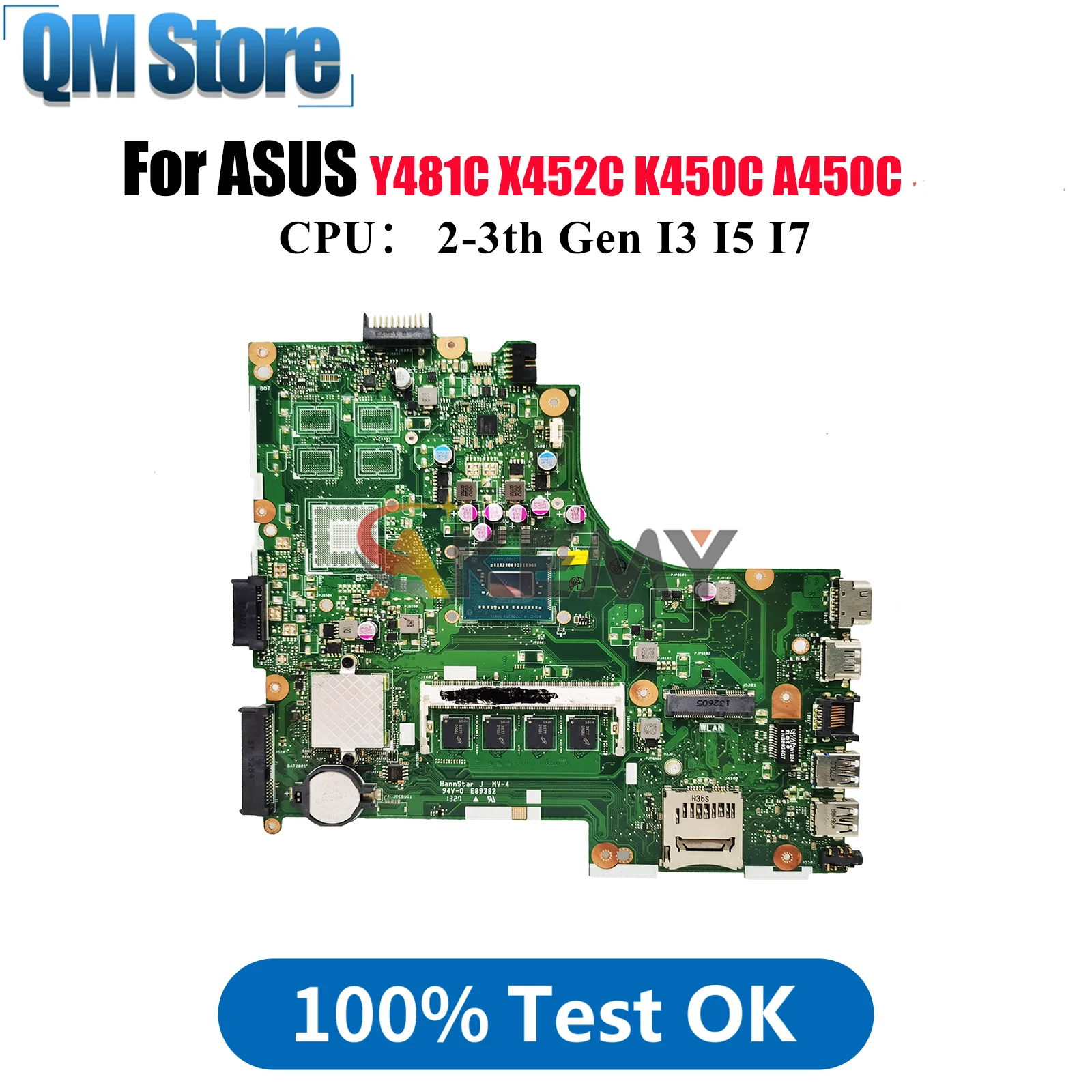 

X450CA Материнская плата для ноутбука ASUS VivoBook X450CC X450CP Y481C K450C X450C X452C X450CL A450C Материнская плата с процессором I3 I5 I7 stk