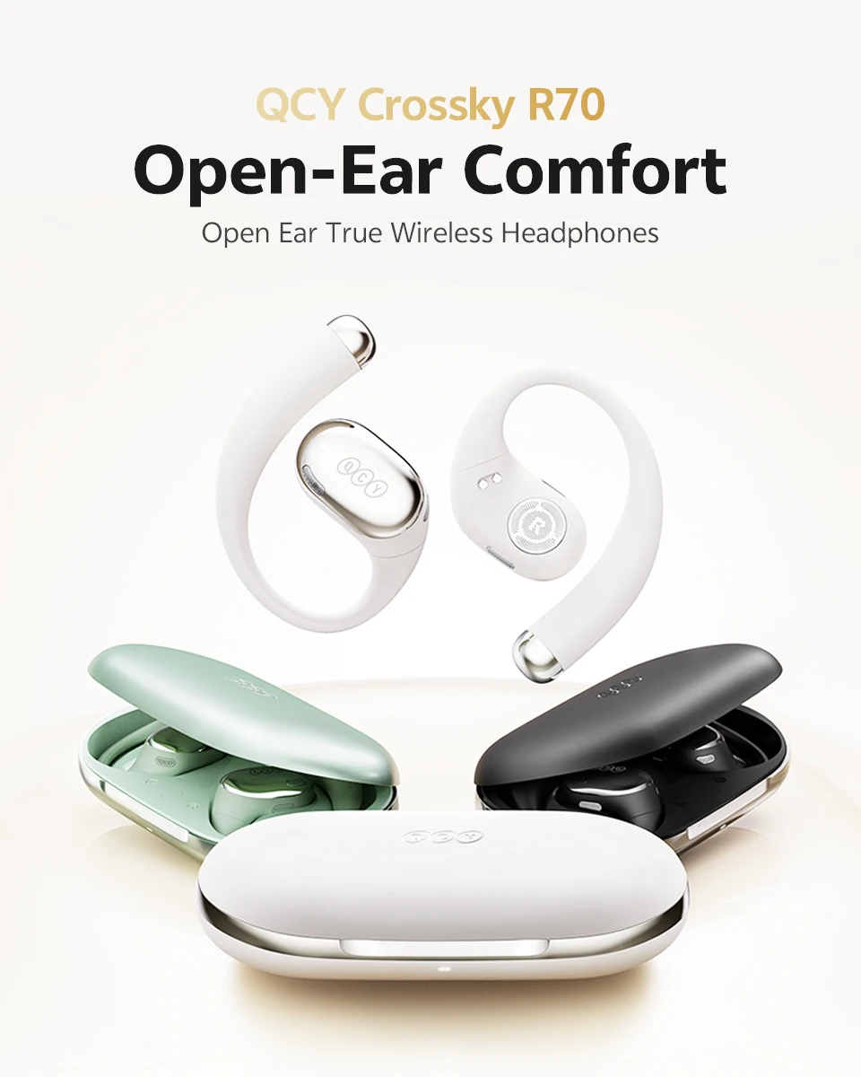 QCY Crossky R70 Open-Ear-Funkkopfhörer, Hi-Res LDAC Audio, Bluetooth 6,0-Kopfhörer, 4 Mikrofone, HD-Anruf, IPX5-Ohrbügel, Sport-Ohrhörer – Detail 1