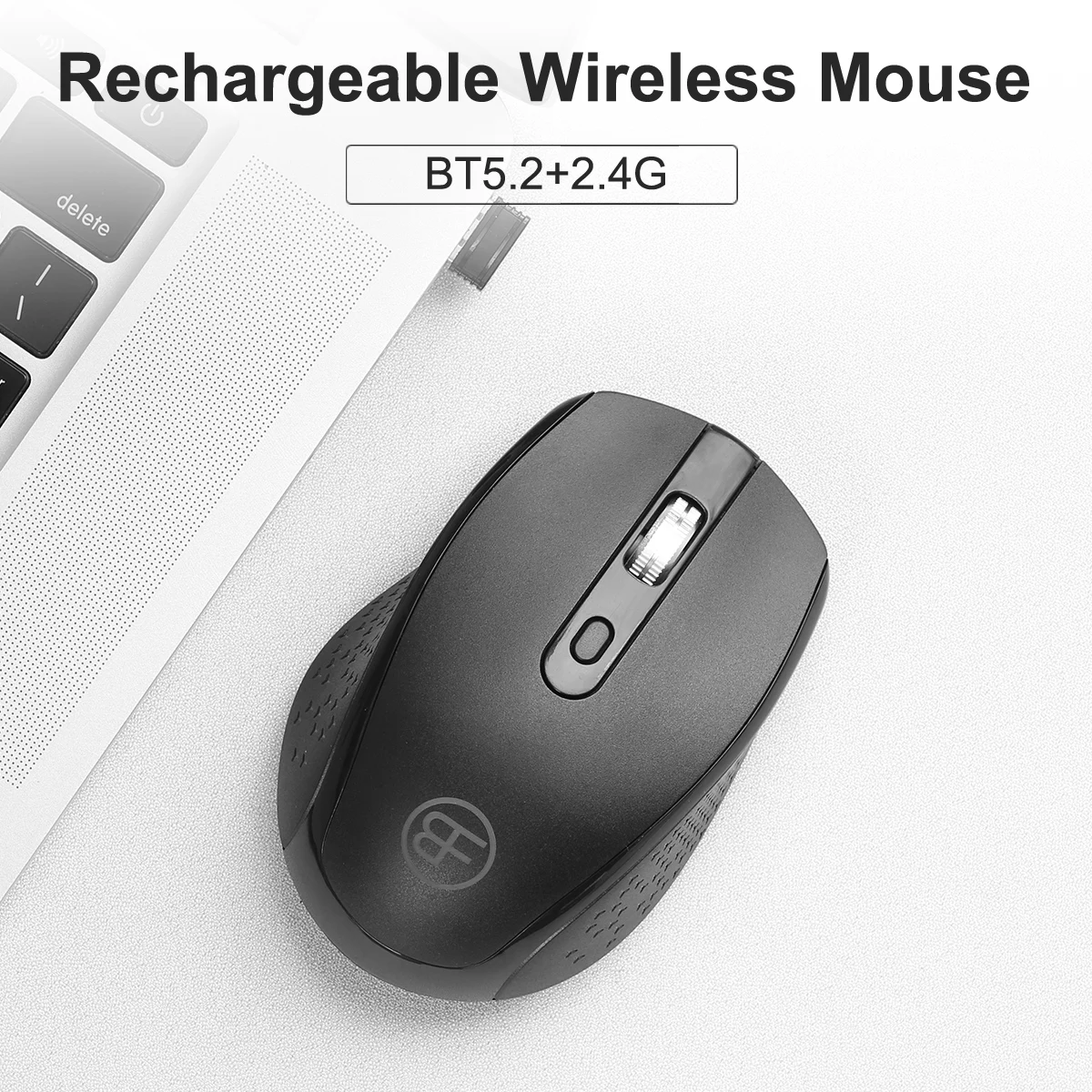 Wireless Bluetooth Mouse Rechargeable 2.4Gh Bluetooth Dual Modes Gaming Computer Mice with Nano Receiver for Laptop PC Windows