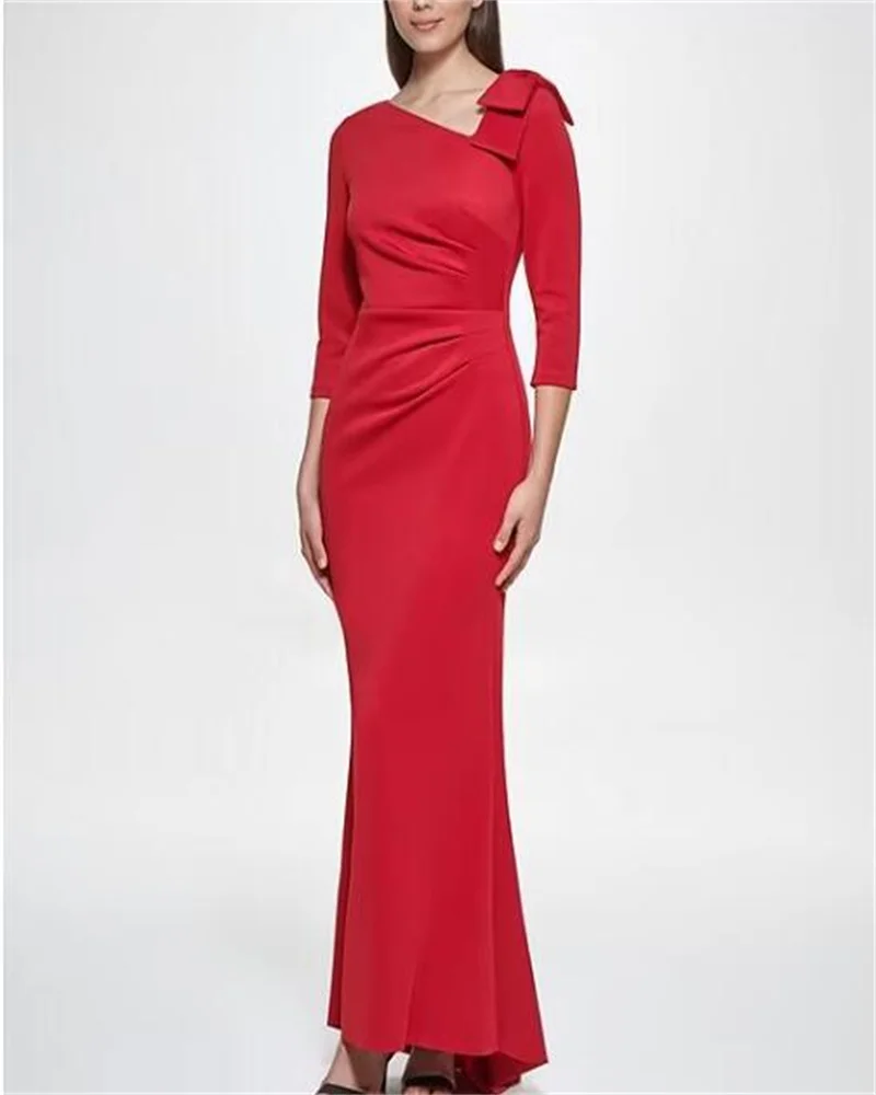 

MULONG Simple Elegant Party Dresses For Women 2023 Red 3/4 Sleeves Mermaid Women Party Long Plus Size Prom Evening Dresses