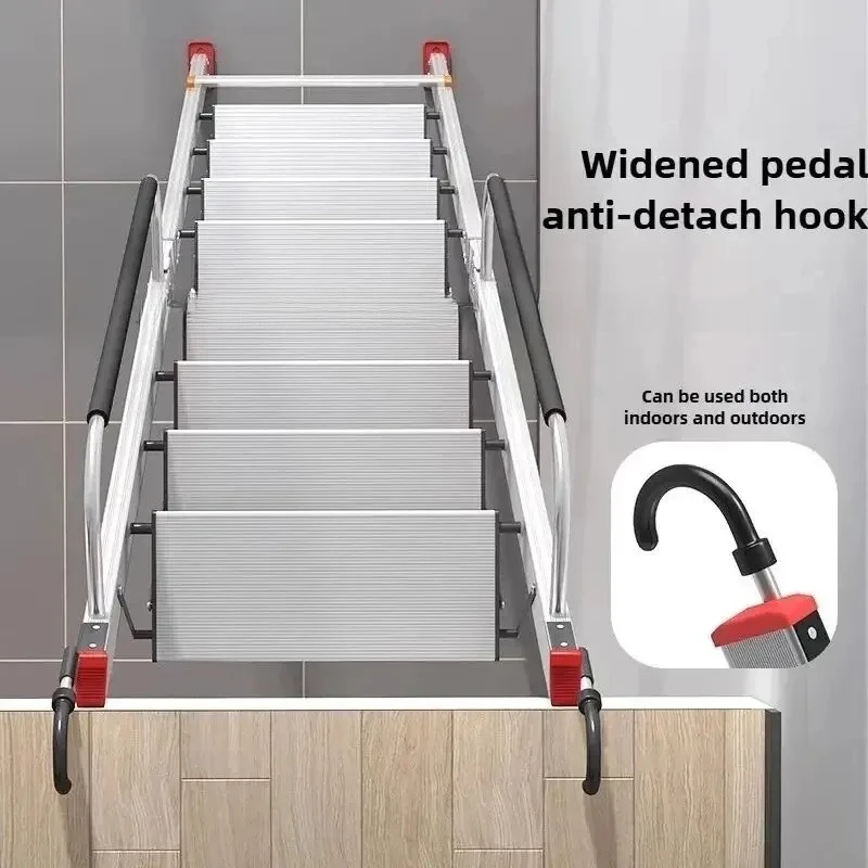 سبائك الألومنيوم للطي العلية سلم المنزل تلسكوبي سميكة متعرجة سلم متعدد الوظائف مع درابزين الدرج
