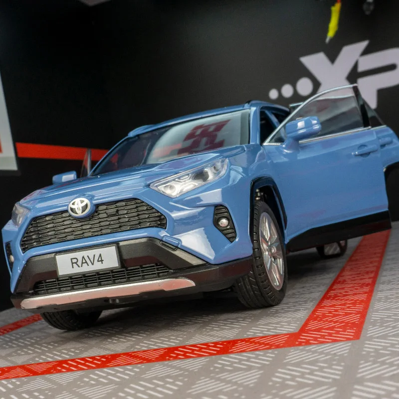 Puertas y capó de motor modelo de coche de aleación Toyota RAV4 1:24, el maletero se puede abrir adecuado para colección y se puede dar como regalo