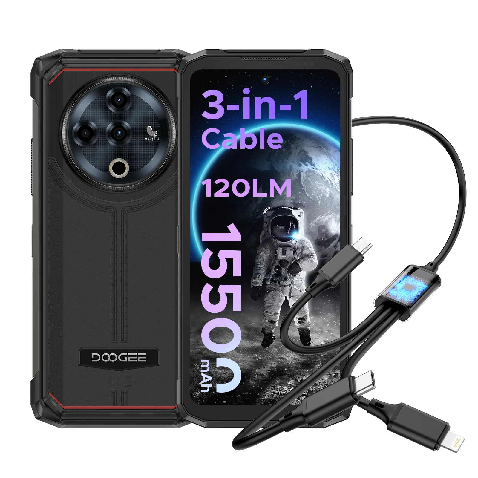 DOOGEE Fire 6 Power Rugged Phone 6.56 ''HD +/90Hz 8GB + 256GB Android 14 15500mAh Battery 50MP Camera Mobilephone