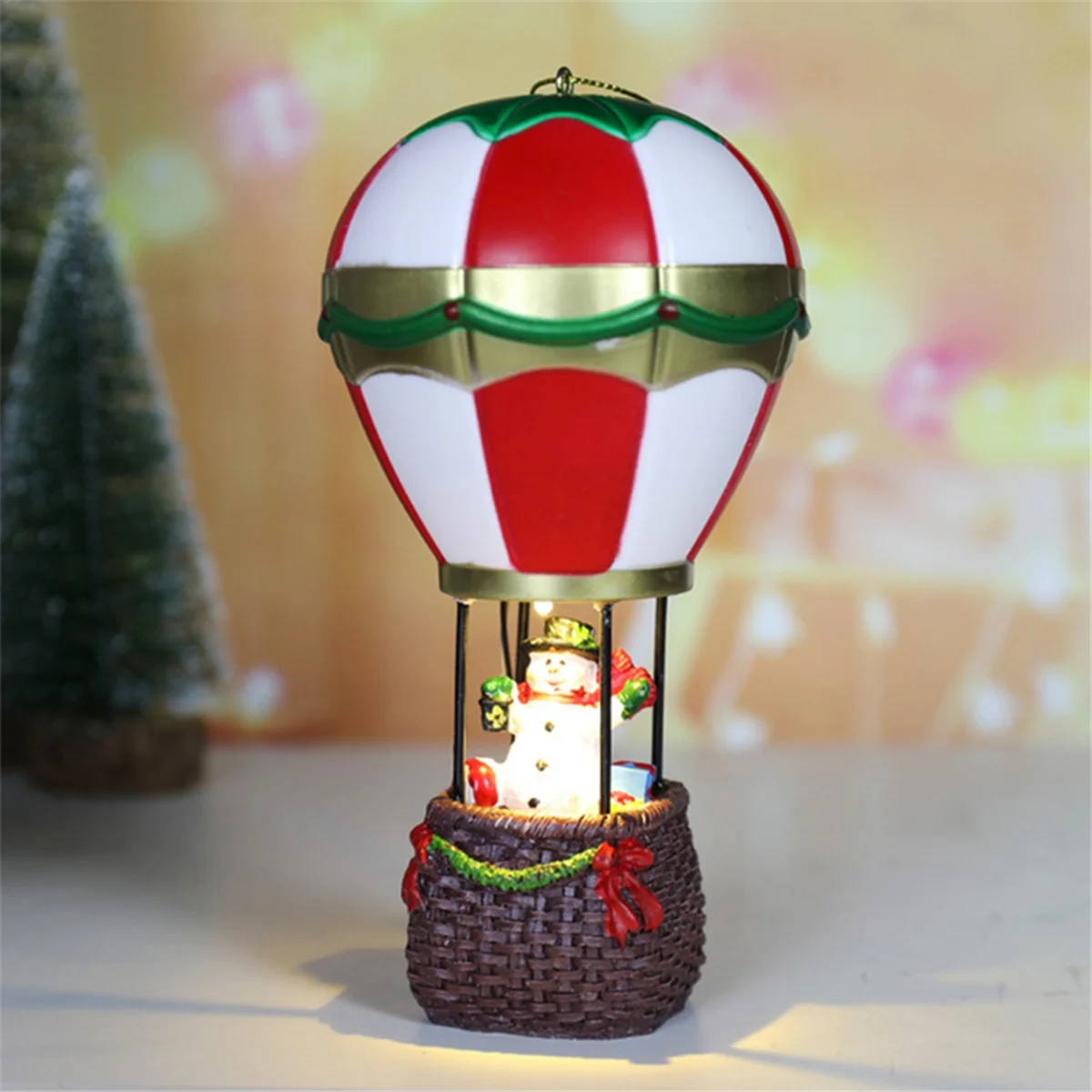 Luminous Christmas Ornaments Resin House Decoration Santa Hot Air Balloon Miniature Holiday Decoration C