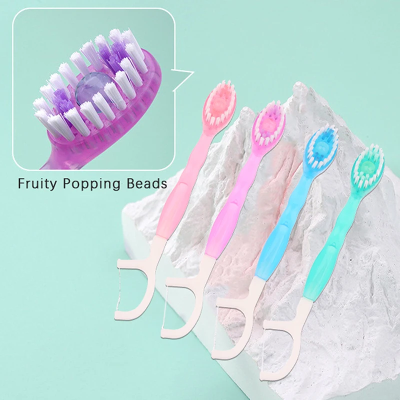 12PCS Disposable Toothbrush Exploded Bead Adult Cleaning Toothbrush Portable Travel Tooth Brush With Dental Floss Tongue Scraper