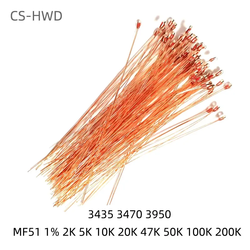 10PCS MF51 Precision Glass NTC 10K/50K/100K 3435 3470 3950 60mm Thermistor negative temperature Thermal Resistor For 3D Printer