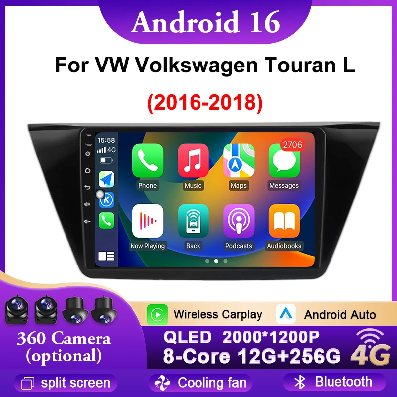 

Carplay Auto Stereo Android 16 Car Radio For VW Volkswagen Touran L 2016-2018 Multimedia Video Player GPS Navigation BT 4G WIFI