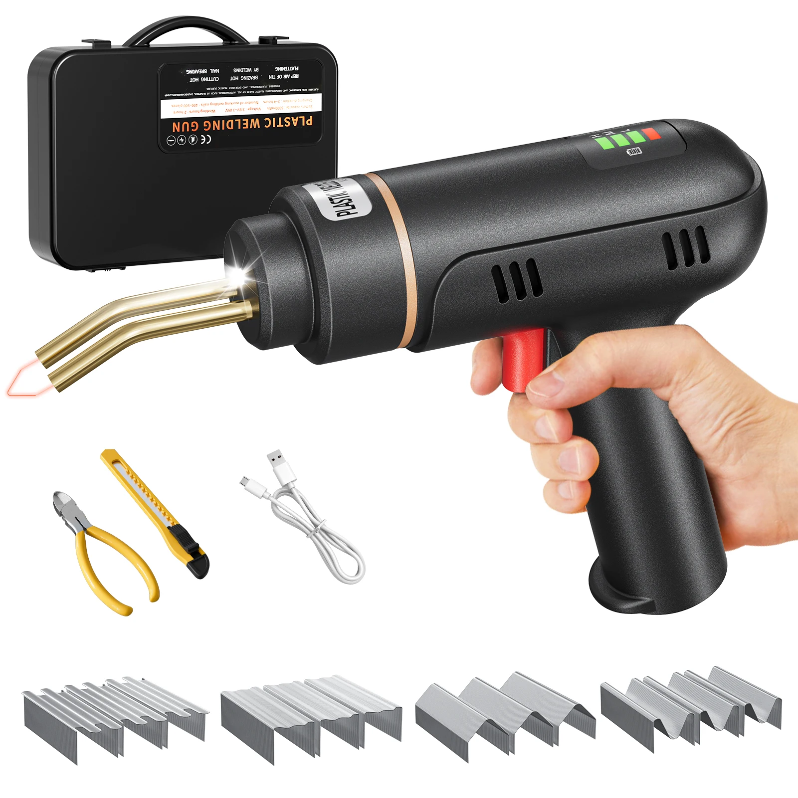 Cordless Plastic Welding Machine, Hot Stapler, Soldering Gun, 200W, 400Pcs Welding Nails, Soldering for Car Bumper Repair