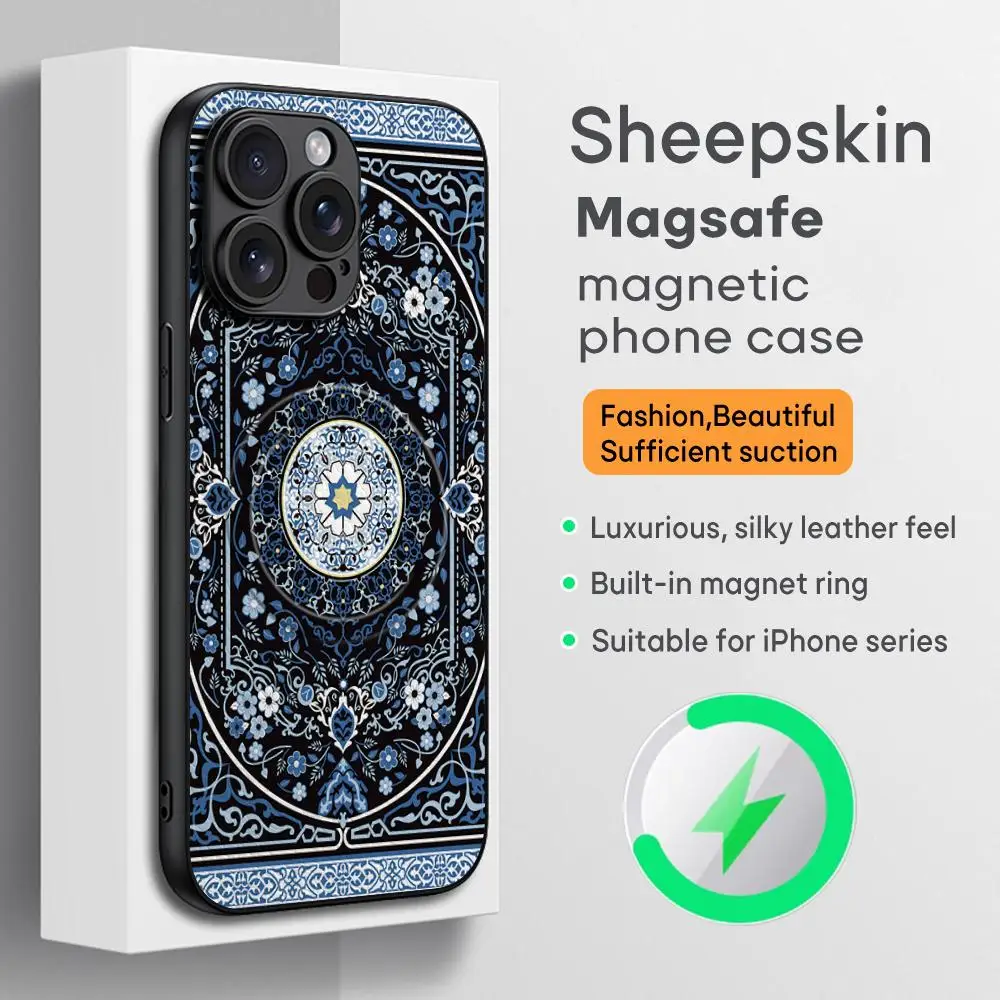 Persian rug floral art design ins Phone Case For iPhone 17 16 15 14 13 12 11 Plus Pro Max  High-end Luxury Magsafe Sheepskin
